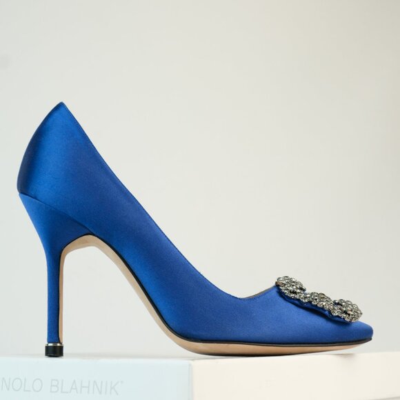 Manolo Blahnik Hangisi 105mm Embellished Satin Pumps, EU 35 - Picture 1 of 12